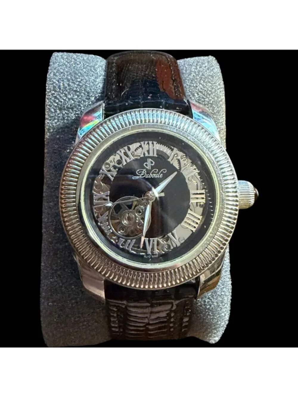 Luxury Duboule Automatic Skeleton Watch With Black Roman Dial & Leather Strap